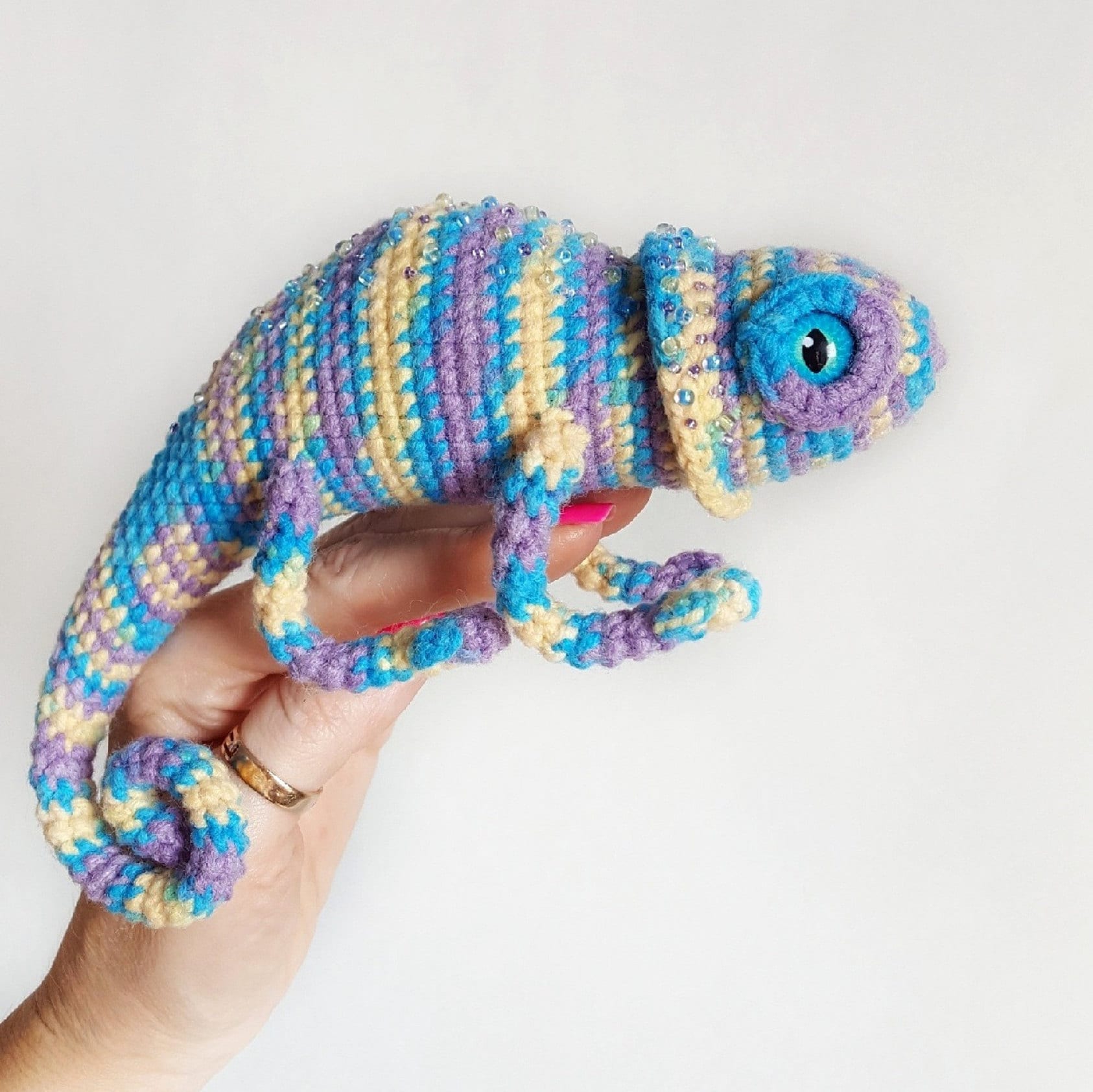 Chameleon crocheted reptile decor. Colorful lizard toy Etsy