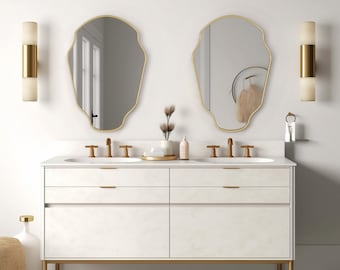 Asymetric Circular Mirror, Luxury Wall Mirror: Modern Home Decor with Unique Irregular Shape, Perfect for Bathroom Decor and Wall Art