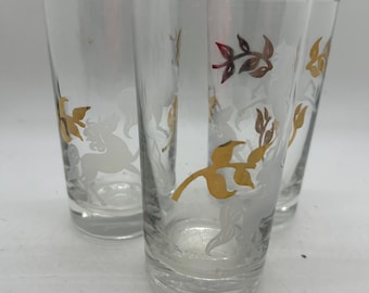 Set of three Libbey Gold Unicorn Frosted High Ball Glasses