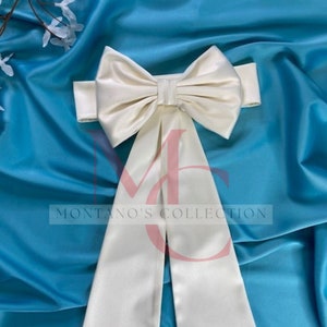 Elfenbein große Schleife für Kleid, abnehmbare Satinschleife für Blumenmädchenkleid, Satingürtel mit Schleife für Kleinkindkleid,