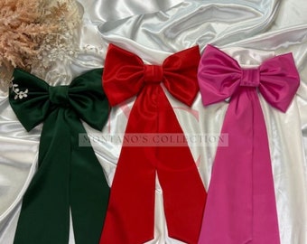 Red Big Bow For dress, Pink Detachable Satin Bow For Flower Girl Dress,  Green Satin Belt With Bow For Toddler Dress,