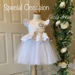 Flower Girl Dress Tulle Skirt ,White Flower Girl Dress For Toddler,Dress  , First Birthday Dress