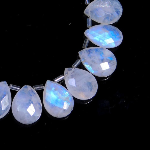 Rainbow Moonstone Matched Pair 18 X 13 mm faceted pear shape briolettes, Natural Blue Flash Moonstone beads strands, AAA+ quality Moonstone