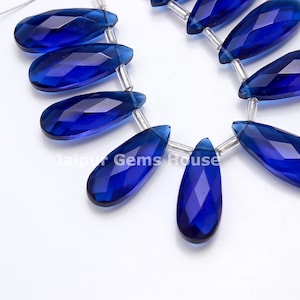 5 Matches Pairs - Blue Sapphire Hydro Quartz Faceted Teardrop Briolettes, 20X8 mm Fine Quality Sapphire Hydro Beads for Jewelry Making Craft