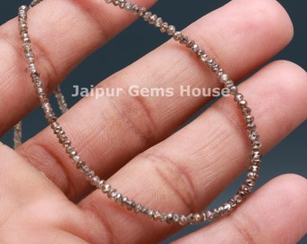 Champagne Diamond Faceted Rondelle Beads, AAA+ 1.8 mm - 2.3 mm Light Brown Diamond Beads Strand, Natural Faceted Diamonds with Certification