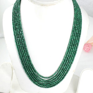 Emerald Necklace, Emerald Corundum Faceted Rondelle Necklace, 4-5 MM Natural Emerald Beads Necklace, Customize Length 5 Strands or 6 Strands