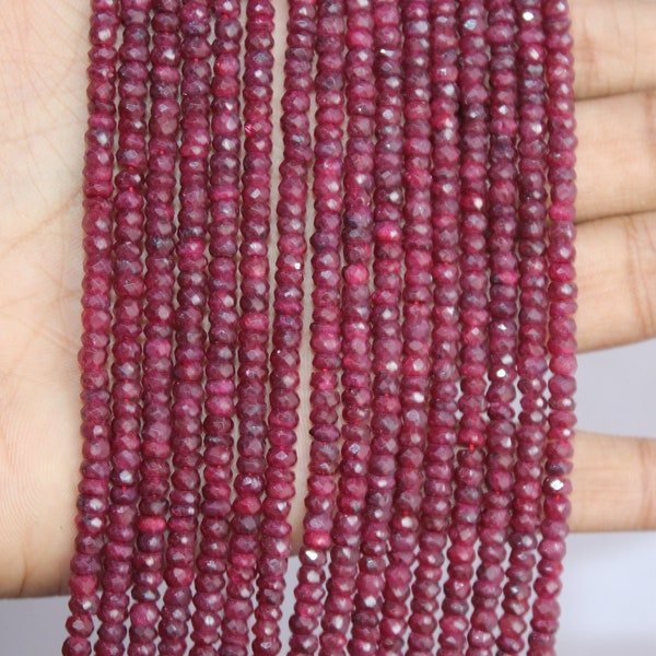 Ruby Faceted Rondelle Beads, Ruby Beads, Natural Ruby Corundum Beads, Ruby Faceted Beads, Ruby Rondelle Beads, 13" Strand 4-5 mm Bead Strand