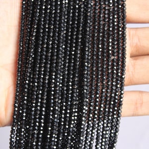 AAA Genuine 100% Natural Black Spinel Micro Faceted Round Beads, 2mm 3mm 4mm Tiny Black Color Faceted Loose Beads 13" Beads Strand wholesale