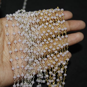 Rosary Chain  Pink Opal Hydro Faceted Rondelle Rosary Beads Chain, Rosary Chain Gold & silver Plated, Rosary Beads Chain, Pink Rosary Chain