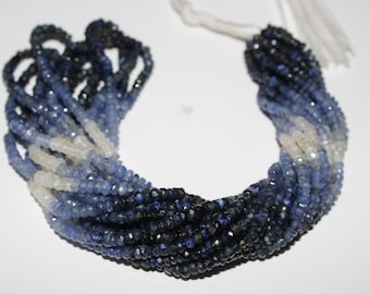 Blue Sapphire Shaded Rondelle Beads, Faceted Blue Sapphire Beads, Precious Gemstone Beads, AAA 15 inch Blue Sapphire Beads Strand with Ombre