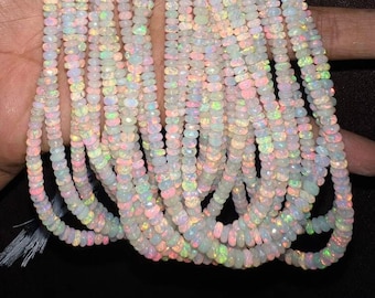 Bestseller Ethiopian Opal Faceted Rondelle Beads Multi Fire Faceted Opal Beads Natural Welo Opal Beads Flashy Opal Rondelle Strand Necklace