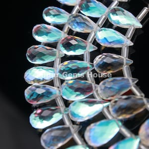 Mystic Rainbow Quartz Briolettes, Flashy Mystic Quartz Tear Drop Shape Beads, 6 X 12 mm Fire Aura Quartz Beads Strand, Wholesale Beads