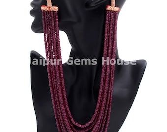 Ruby Necklace, Ruby Corundum Faceted Rondelle Necklace, 4-5 MM Natural Ruby Beads Necklace, Customize Length 5 Strands or 6 Strands