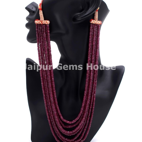 Ruby Necklace, Ruby Corundum Faceted Rondelle Necklace, 4-5 MM Natural Ruby Beads Necklace, Customize Length 5 Strands or 6 Strands