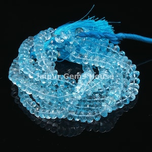 Sky Blue Topaz Micro Faceted Rondelle Beads, AAA Quality Large Size Natural Sky Topaz 8 mm - 9 mm Beads for Jewelry Making Craft, 8&quot; strand