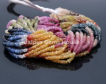 Highest Quality MULTI Color Sapphire Gemstone BeadsNatural Rondelle Shape 3mm 12\u201dFaceted Micro Cut Multi Sapphire Beads 1Strands !!