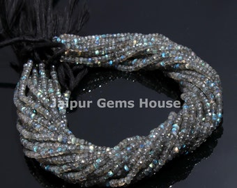 Labradorite Faceted Rondelle Beads, Black Rainbow, 4mm Natural Flashy Labradorite Rondelle Beads AAA+ Faceted Blue Fire Labradorite Gemstone
