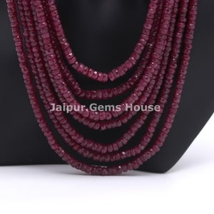 Ruby Necklace, Ruby Corundum Faceted Rondelle Necklace, 4-5 MM Natural Ruby Beads Necklace, Customize Length 5 Strands or 6 Strands image 2