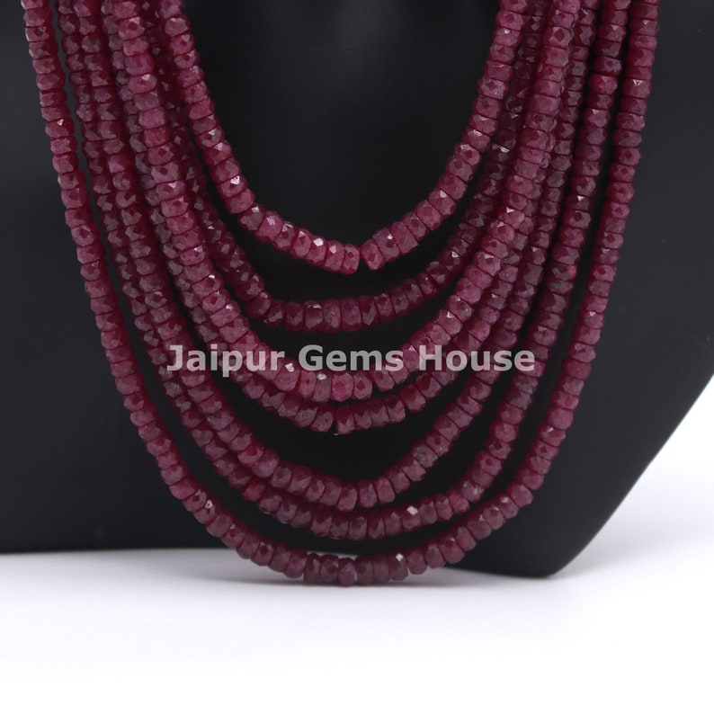 Ruby Necklace, Ruby Corundum Faceted Rondelle Necklace, 4-5 MM Natural Ruby Beads Necklace, Customize Length 5 Strands or 6 Strands image 2