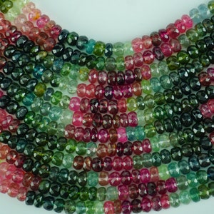 Multi Tourmaline Faceted Rondelle Beads, Multicolor Tourmaline Rondelle Beads, Tourmaline Faceted Beads, Watermelon Tourmaline Beads Strand