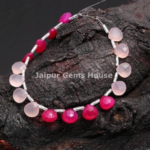 Natural Hot Pink Chalcedony & Rose Pink Chalcedony Faceted Heart Shape Briolettes, 10mm AAA Chalcedony Gemstone Beads for Summer Earrings
