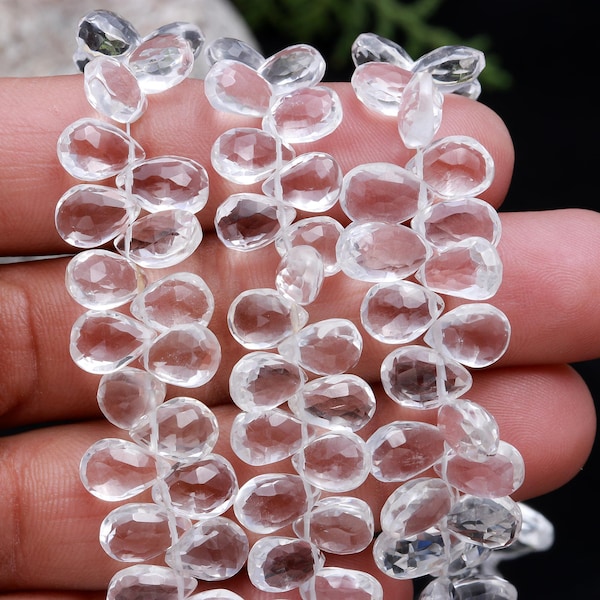 Clear Crystal Quartz Pear Shape Briolette Beads, Natural Crystal Faceted Teardrop Shape Gemstone Beads, AAA Crystal Quartz for Earring Craft