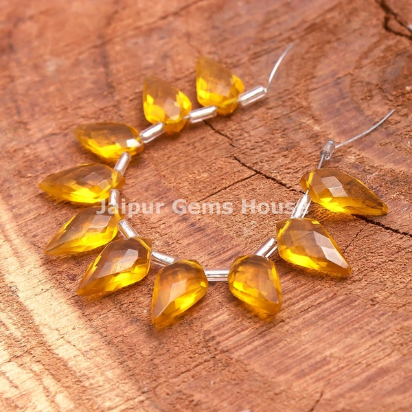 5 Matched Pairs - Yellow Sapphire Hydro Quartz Faceted Kite Shape Briolettes, 8X15 mm High Quality Sapphire Hydro Beads for Making Earrings