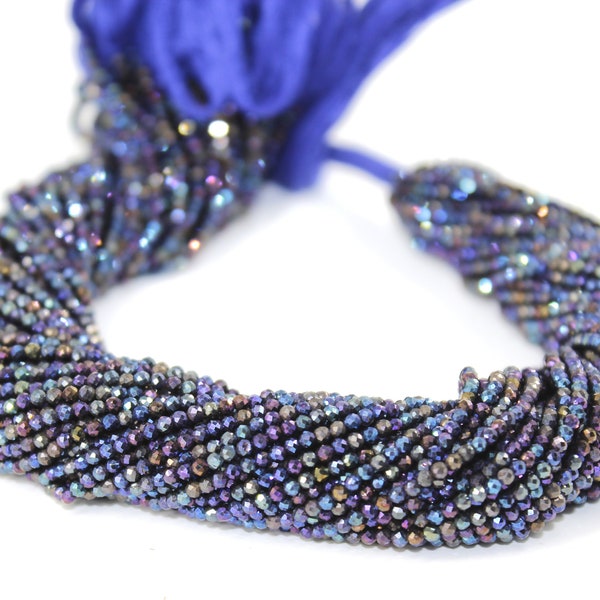 Black Spinel Blue Mystic Coated Beads, 2 mm Blue Mystic Faceted Rondelle Gemstone Beads , Blue  Mystic Coated Black Spinel Beads