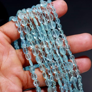 Top Quality Aquamarine Smooth Oval Shape Beads, 6X8mm Aquamarine Gemstone Beads, Natural Aquamarine Plain Oval Loose Bead Strand for Jewelry