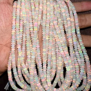 AAA Quality Ethiopian Opal Faceted Rondelle Beads, 4mm-5mm Multi Fire Opal Rondelle Beads Natural Rainbow Flashy Welo Opal Gemstone Necklace
