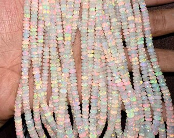 AAA Quality Ethiopian Opal Faceted Rondelle Beads, 4mm-5mm Multi Fire Opal Rondelle Beads Natural Rainbow Flashy Welo Opal Gemstone Necklace