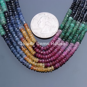 Multi Precious Sapphire Beads | 3mm - 4mm Multi Sapphire Faceted Rondelle Beads | Precious Multi Rainbow Beads | Wholesale Beads Supplier