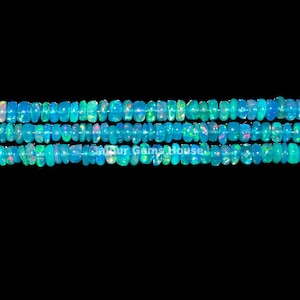 Contas de rondelle lisas de opala azul Paraiba, contas de opala Welo, contas de opala etíope multifogo, contas simples de opala azul, contas de opala chamativas por atacado