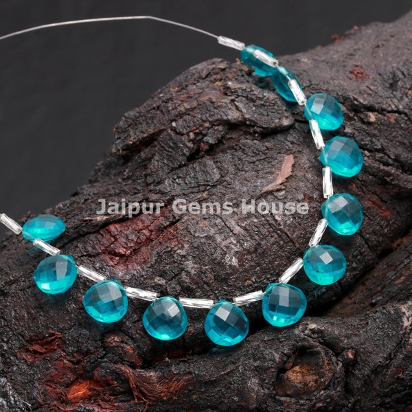 London Blue Topaz Hydro Quartz Faceted 10 mm Heart Shape Briolettes, 6 paires assorties AAA Qualité London Topaz Hydro Beads - Perles en gros