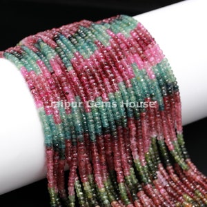 Multi Tourmaline Faceted Rondelle Beads, Natural Watermelon Tourmaline Beads- Pink, Indicolite Blue & Green Tourmaline Gemstone Beads Strand