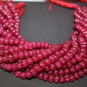 Red Jade Carved Pumpkin Shape Beads, Natural Red Jade Melon Beads, Red Carved Beads For Jewelry making