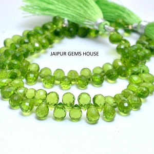 Peridot Faceted Drop Shape Briolettes, Peridot Faceted Teardrop Beads, 5X7 mm Natural Peridot Briolettes, Peridot Side Drill Beads Strand