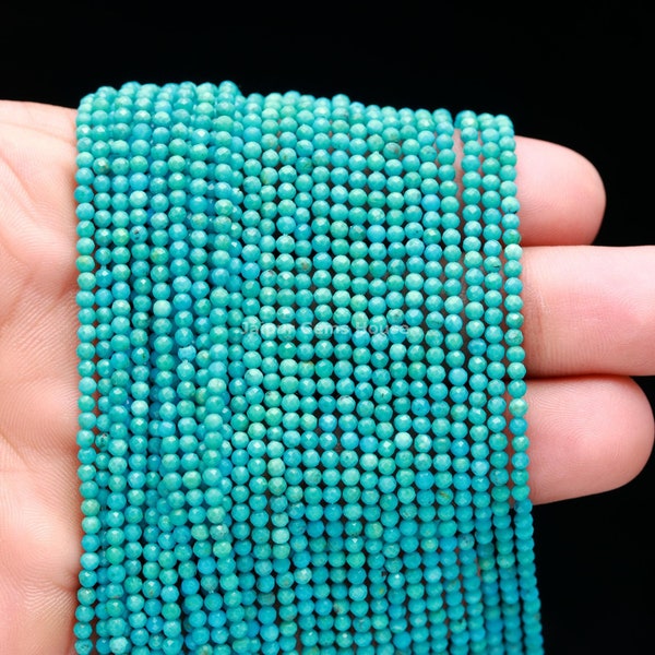 100% Véritable Arizona Turquoise Micro Perles Rondes À Facettes AAA La Belle Au Bois Dormant Turquoise Perle Lâche 2mm Perles Turquoise Brin Perles En Gros