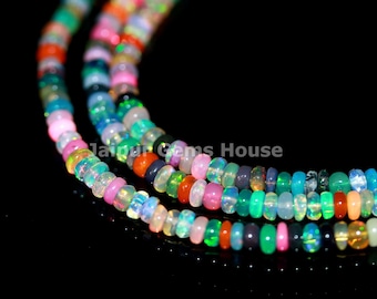 SPECIAL SALE Multi Color Ethiopian OPAL Smooth Rondelle Beads Disco Opal Rondelle Beads 4mm Opal Jewelry Beads Natural Fire Welo Opal Beads