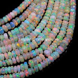 Ethiopian Opal Smooth Rondelle Beads, AAA Ethiopian Opal Beads White Welo Opal Gemstone Beads Multi Fire Opal Loose Jewelry Beads Wholesale