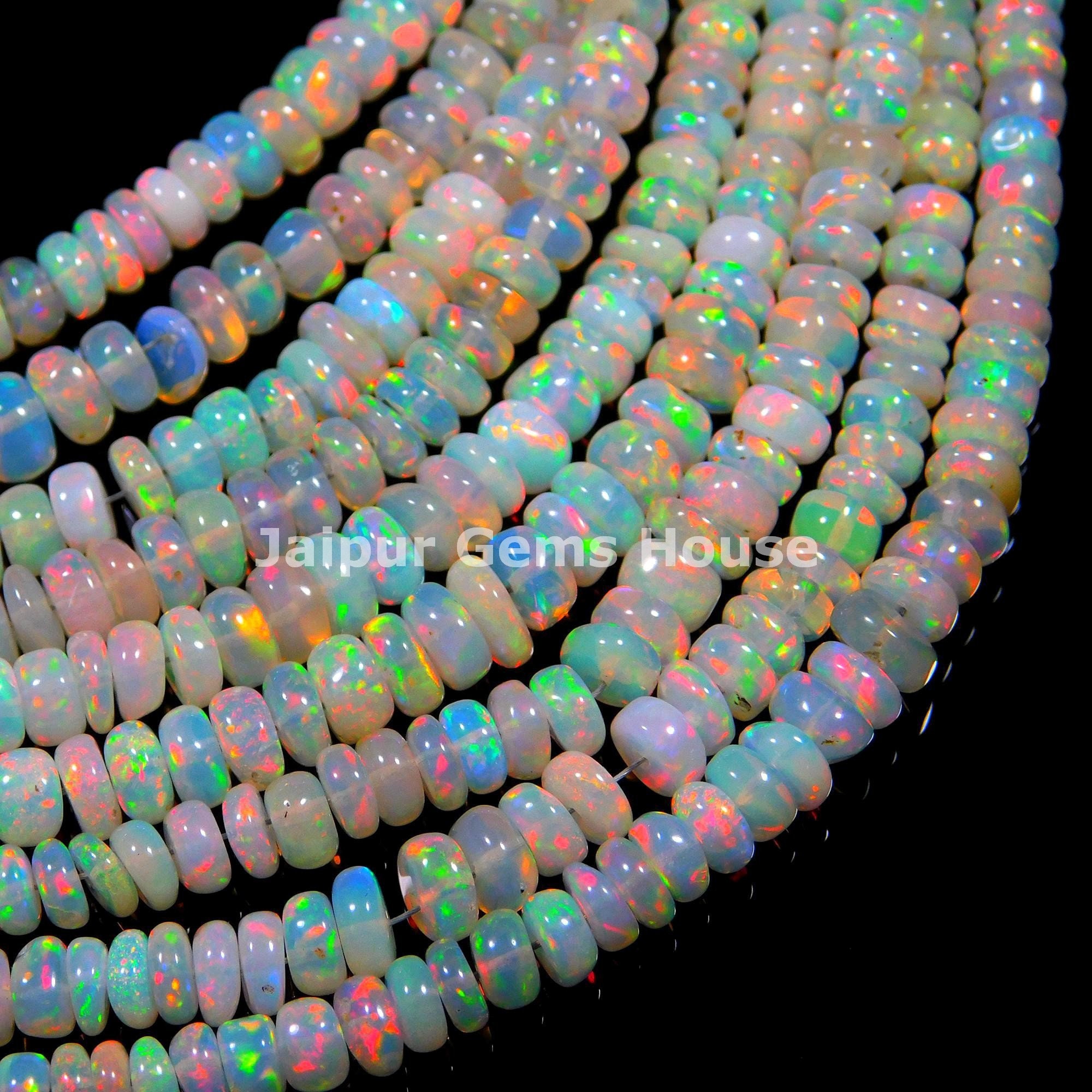Ethiopian Opal Smooth Rondelle Beads, AAA Ethiopian Opal Beads White Welo  Opal Gemstone Beads Multi Fire Opal Loose Jewelry Beads Wholesale 