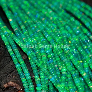 Natural Green Opal Smooth Rondelle Beads, AAA Fire Opal Beads, Welo Opal Loose Gemstone Beads Strand Jewelry. Ethiopian Opal Beads Wholesale image 3