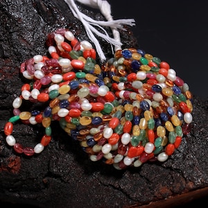 Navratan Smooth Oval Shape Beads, 4x6 mm Navratan Oval, Navratna Stones Necklace Precious Nine Stone Beads, Precious Oval Necklace