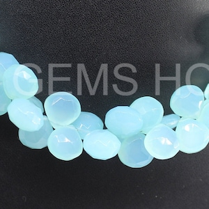 Aqua Chalcedony Heart Shape Beads, Aqua Chalcedony Faceted Heart Briolettes, Natural Aqua Chalcedony Briolette, AAA+ 10 mm- 12 mm Briolette