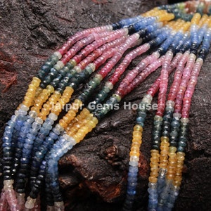 Natural Multi Sapphire Faceted Rondelle Beads - Pink Sapphire, Blue Sapphire, Yellow Sapphire, Green Sapphire precious Gemstone Beads Strand
