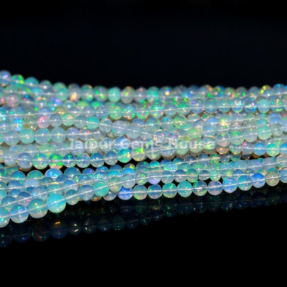 Perles Opale D'Éthiopie AAA - Rondes 3-5mm - Multifeu Welo - Fil De 20cm