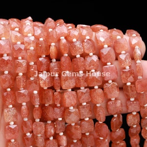 Natural Sunstone Faceted Square Shape Gemstone Beads, 6-7 mm AAA Quality Orange Sunstone Chicklet Briolettes, 8 Inches Strands for Jewelry