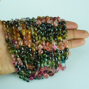 Multi Tourmaline Heart Shape Beads, Faceted Tourmaline Standing Heart beads Tourmaline Straight Cut Heart 7-8 mm Multi Tourmaline Briolettes