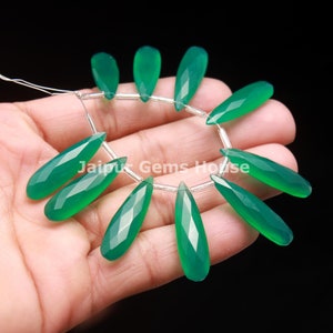 Matched Pairs - Green Onyx Long Pear Shape Briolette, 30 X 8 mm Natural Green Onyx Faceted Teardrop Beads for Earring Making,Wholesale beads