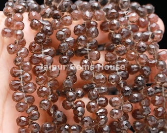 Perlas naturales en forma de gota de cuarzo ahumado, 5x7-6x8 mm Briolette de lágrima facetada marrón ahumada, BRIOLETTE de cuarzo ahumado semipreciosa